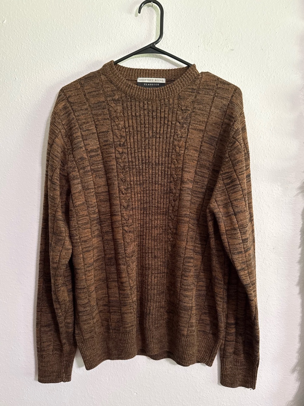 ❄️ VTG Geoffrey Beene Classics • Brown Cable-Knit Crewneck Sweater - Men's Md